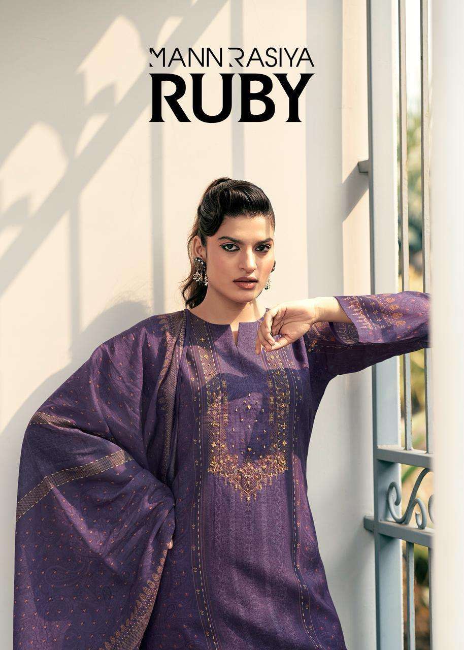 MANNRASIYA RUBY CHANDERI DIGITAL PRINT KHATLI WORK SALWAR SU...