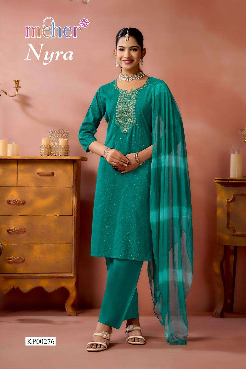 MEHER NYRA ROMAN SILK MUKAISH WORK SET SALWAR KAMEEZ CASUAL ...