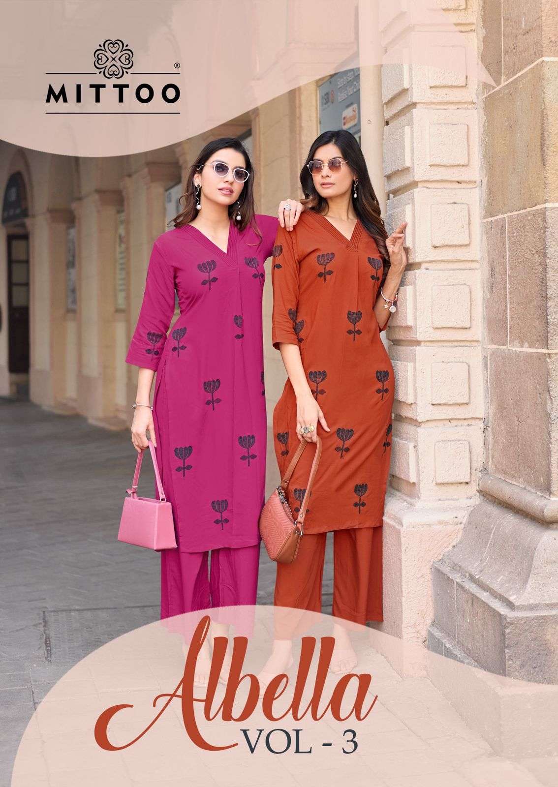 MITTOO ALBELLA VOL 3 RAYON THREAD WORK KURTI PALAZZO 2 PIECE...