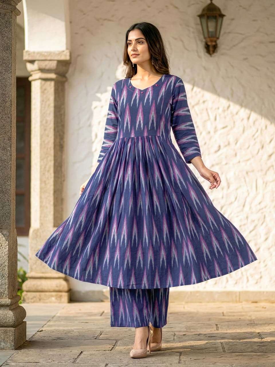 MULTI COLOR IKKAR COTTON KURTI PANT FOR REGULAR BASE WOMEN S...