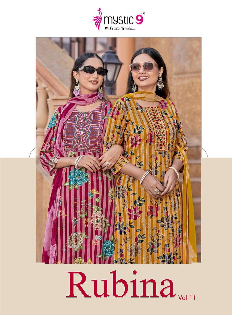 MYSTIC 9 RUBINA VOL 11 RAYON DULL PATTA STRAIGHT CUT 3 PIECE...