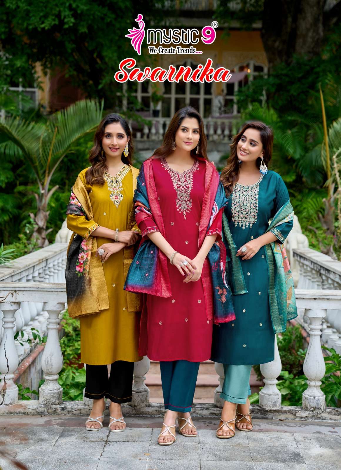 MYSTIC 9 SWARNIKA VOL 1 SILK CONTRAST STRAIGHT CUT SUIT LADI...