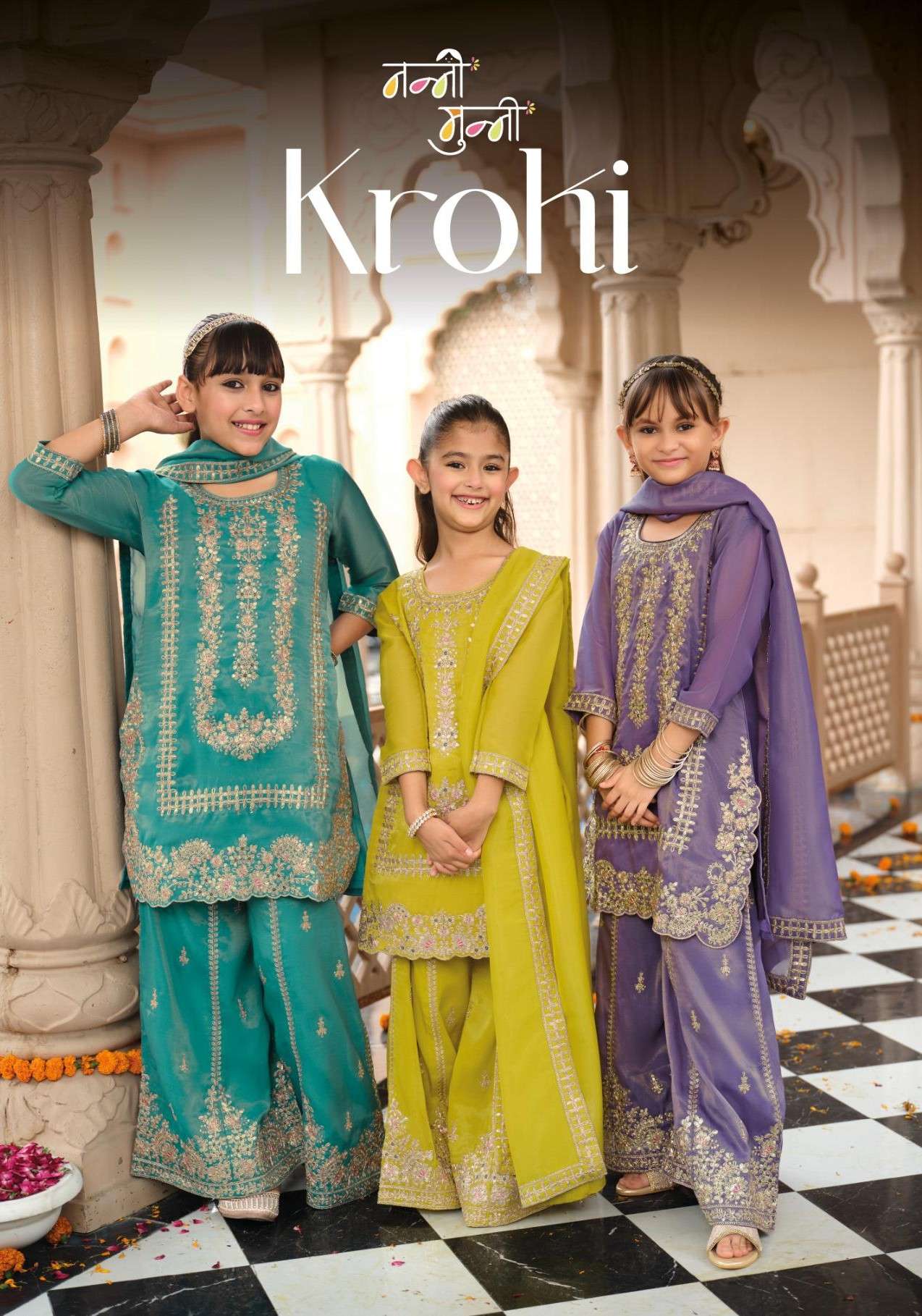 NANNI MUNNI KROHI SHIMMER WITH HEAVY WORK READYMADE KIDS GIR...