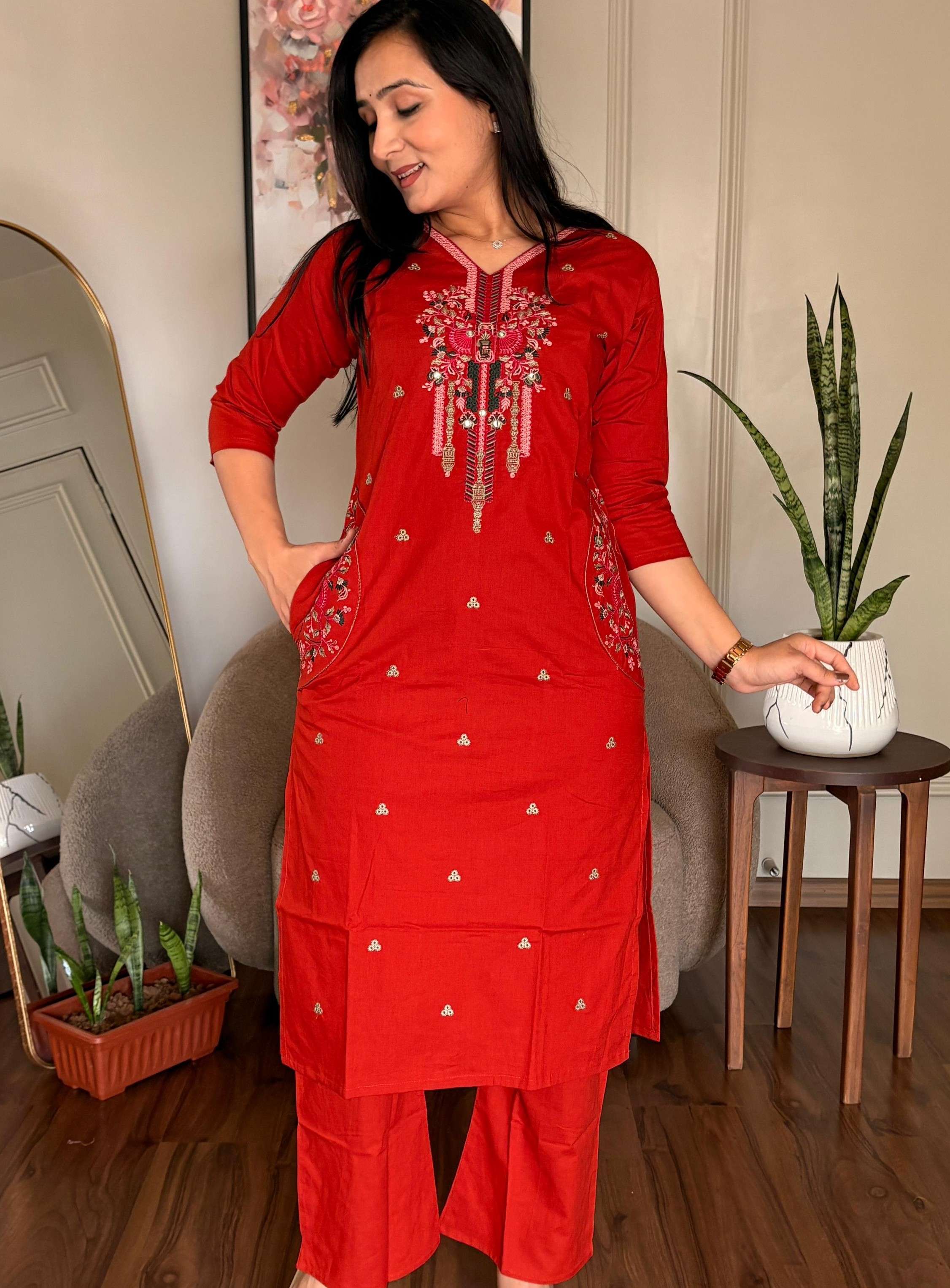 NECK NEW PATTERN KURTI PANT FOR 2 PCS FASHION OFFICE LOOK DE...
