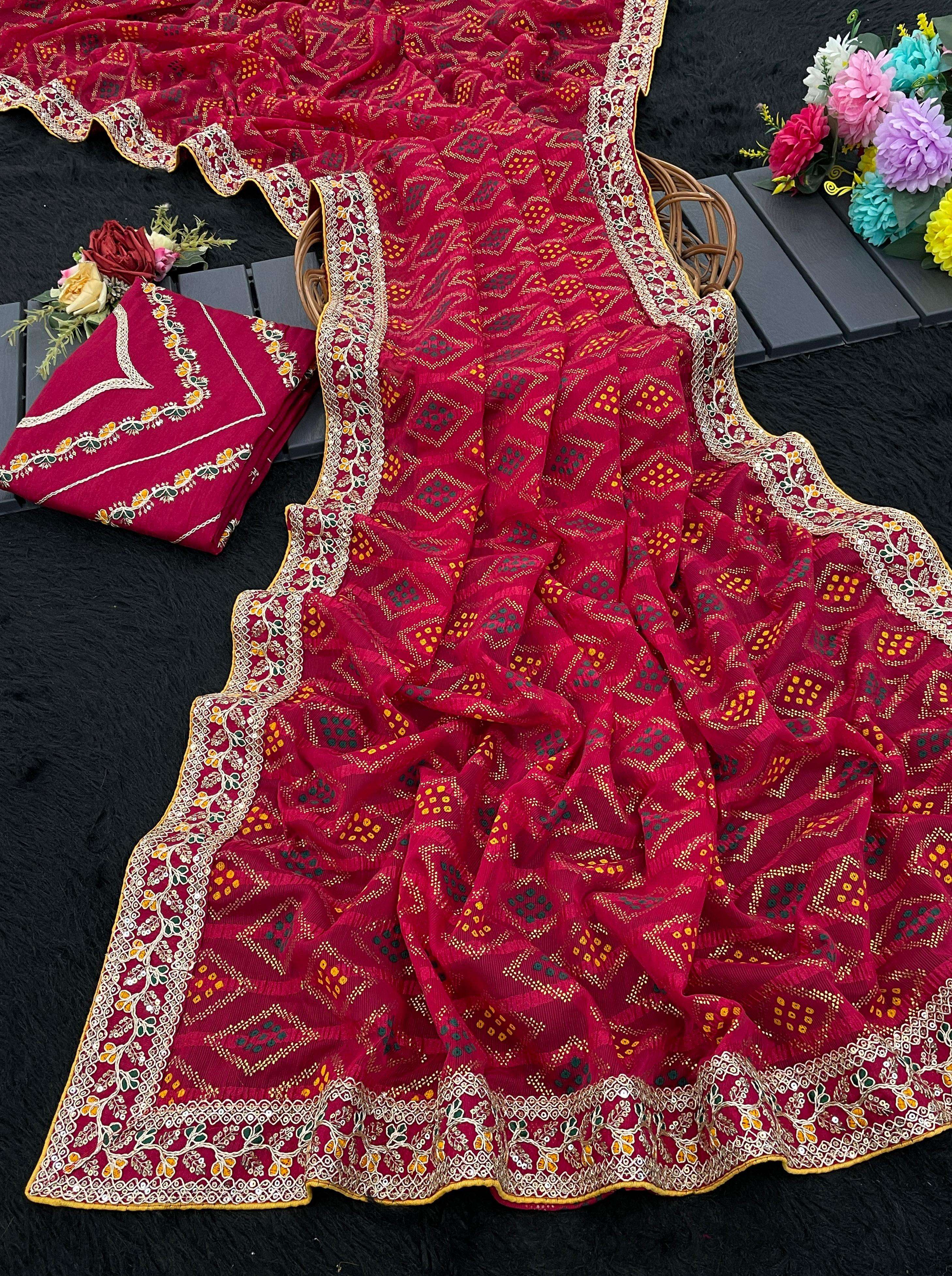 New Desiner Cheks Bandhani in sotton silk fabric party wear ...