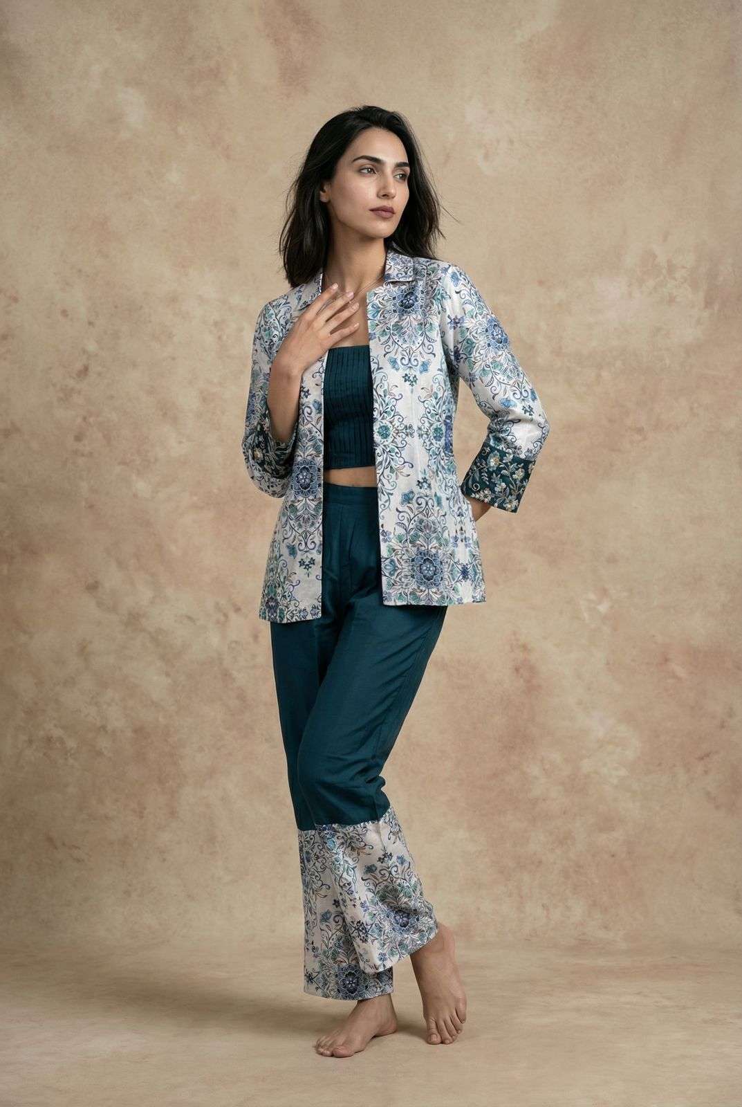 NEW FASHION SHRUG TYPE GREEN BLOUSE TOP JACKET AND PANT DEAL...