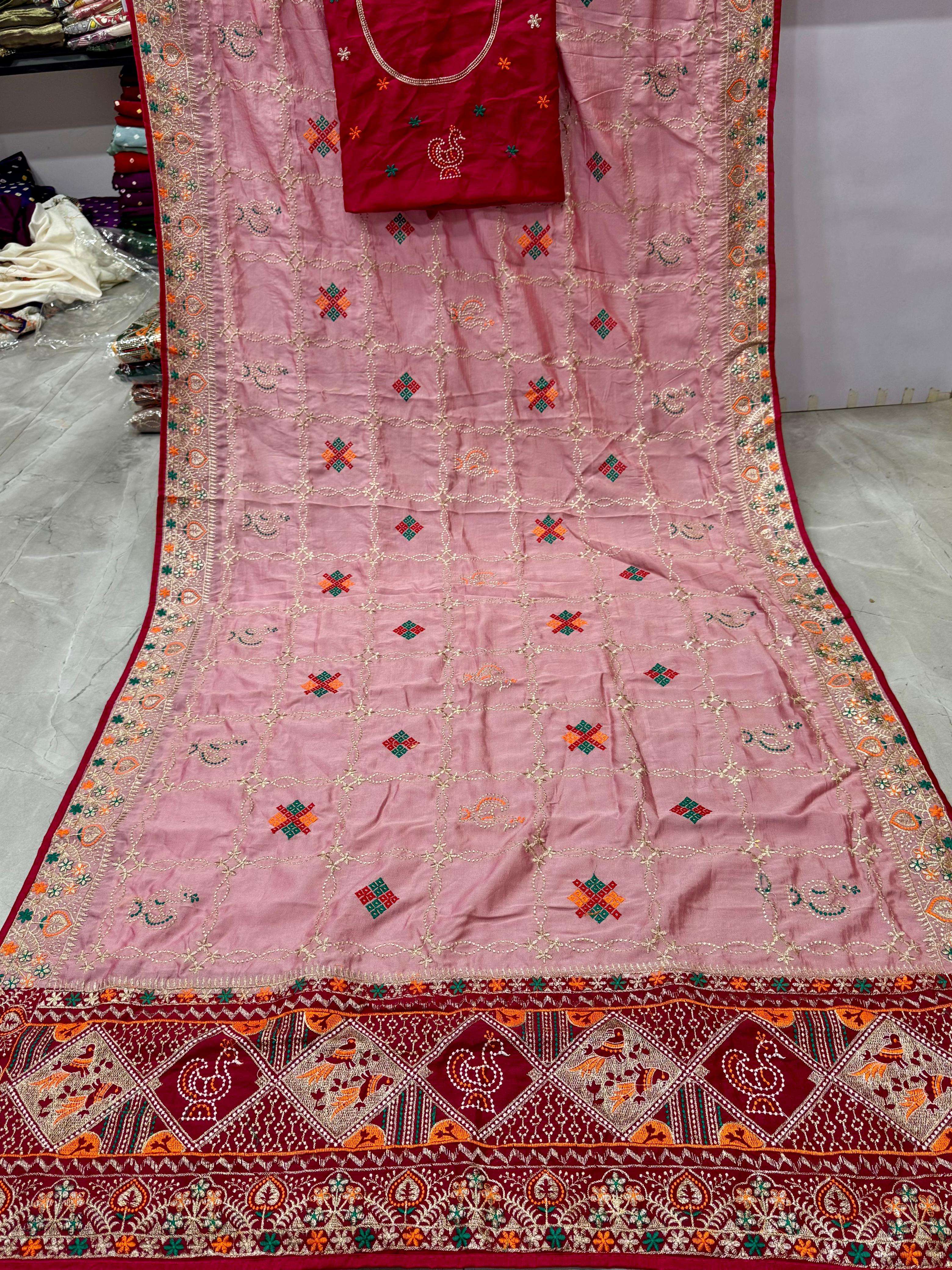 New Gharchola Premium Vichitra Silk fabric with Embroidery W...