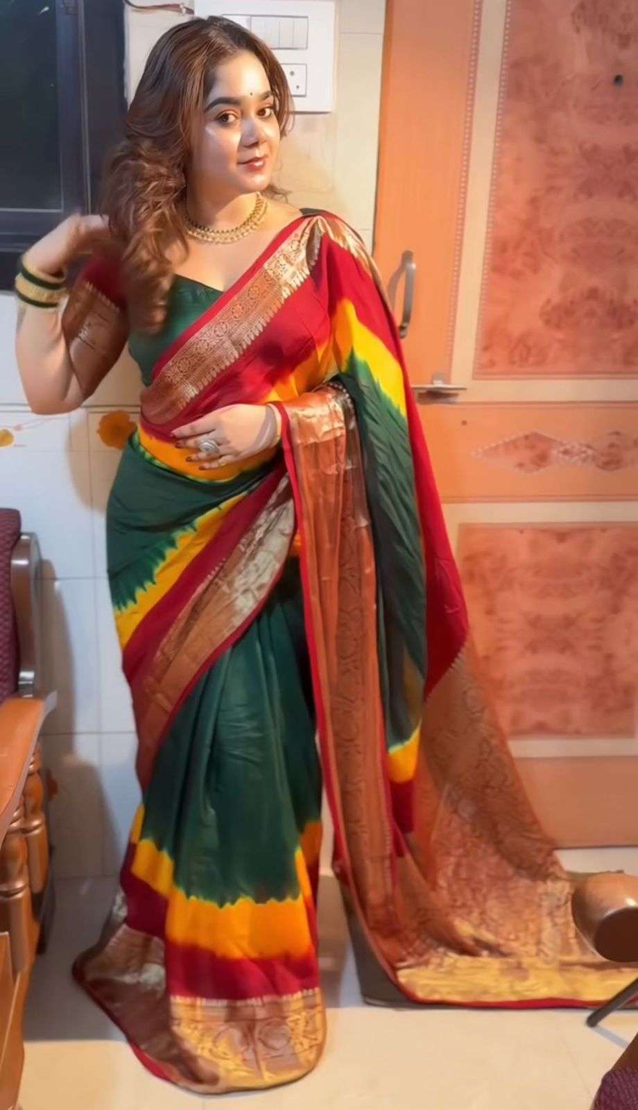 New Kanjivaram Bandhani Cotton silk Fabric with Awesome and...