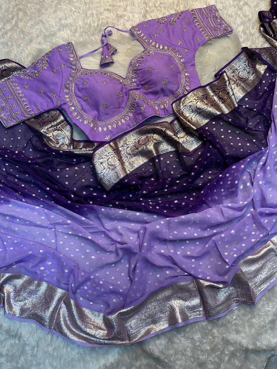nine move Viscose Georgette fabric With Banarasi Multi Embro...