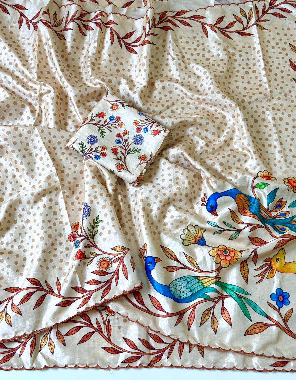 Original and fancy mor Soft Tusser Silk fabric Silver Weavin...