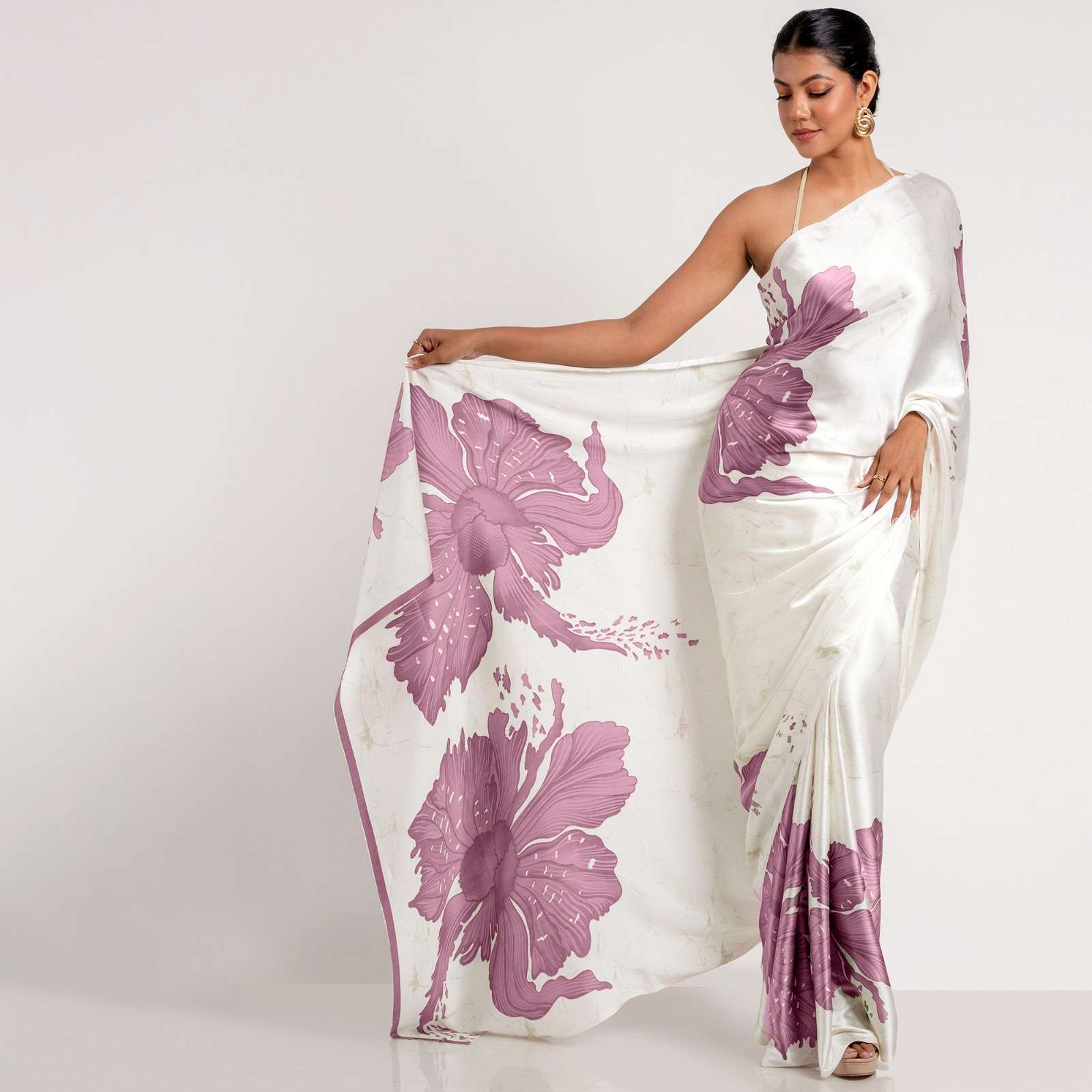  Original Devsena satin fabric withe multi color big flower ...