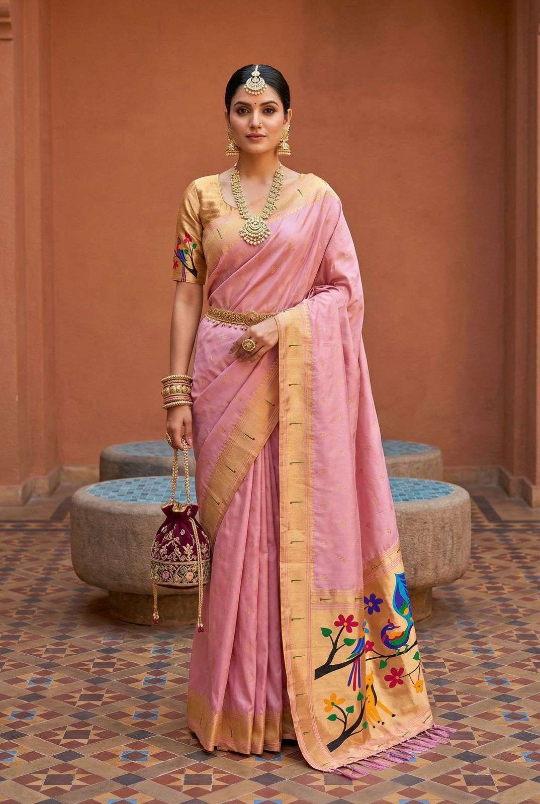  Pavitra Vol 1 Soft Pethani silk fabric zari weawing small m...