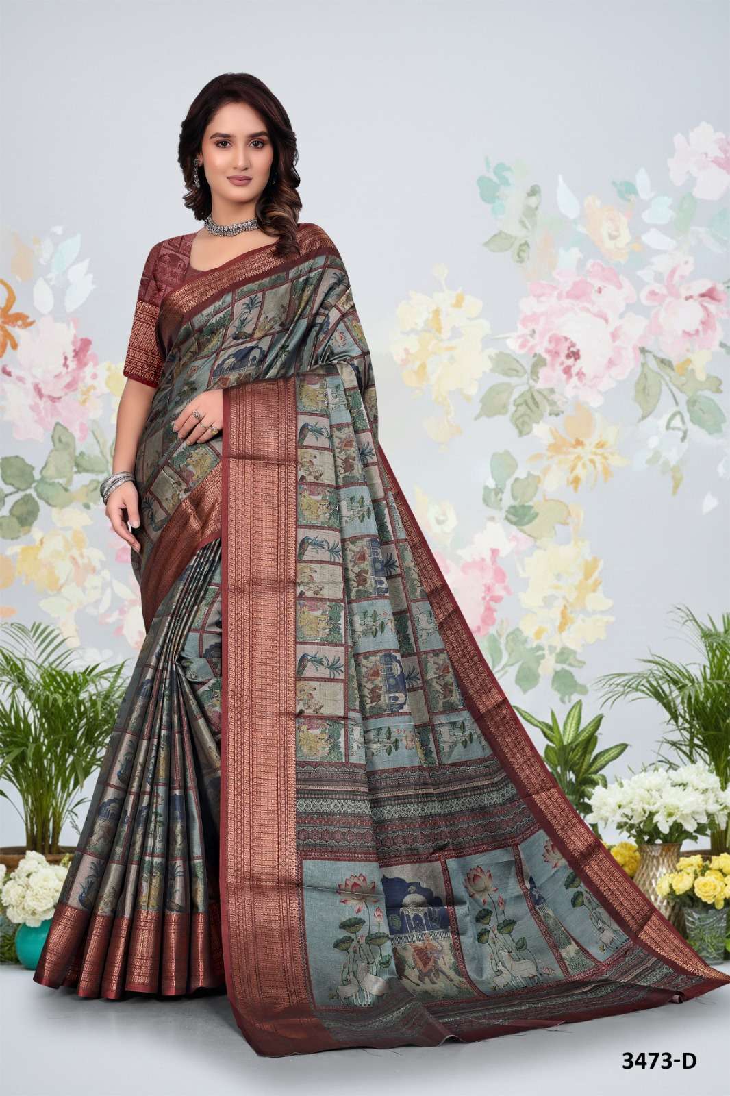 PICHWAI KALAMKARI SOFT VOLCANO SILK FABRIC WITH BEAUTIFUL PI...