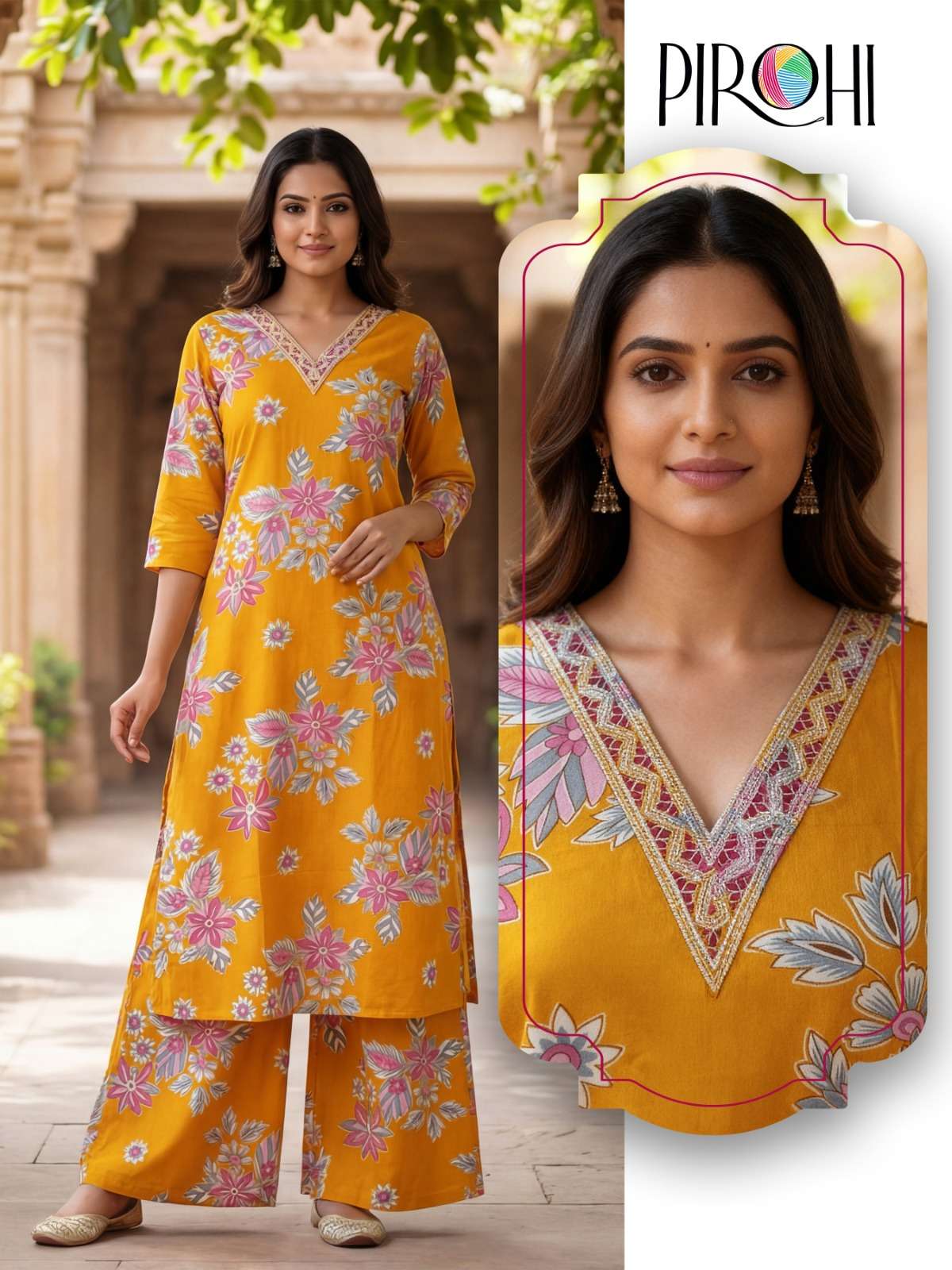 PIROHI KANCHI NEW COLLECTION RAYON PRINT KURTI PALAZZO FOR W...