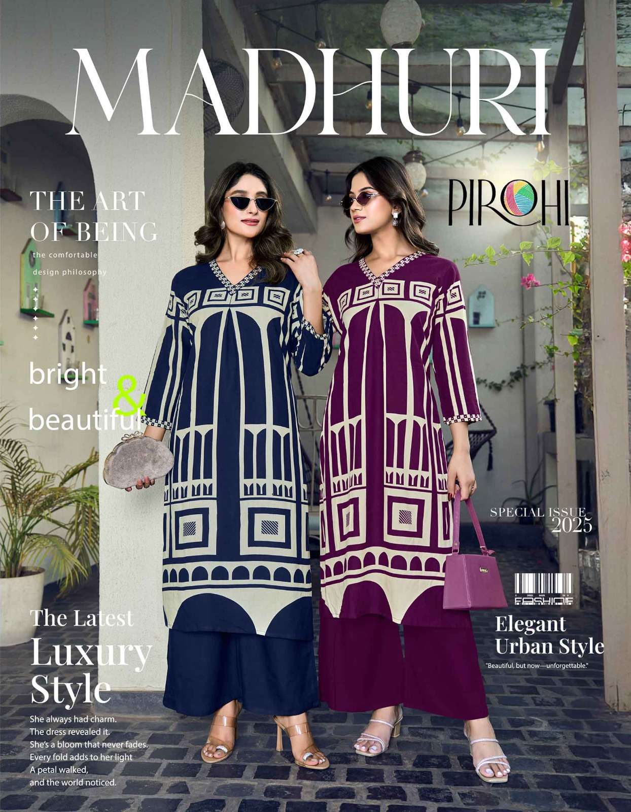 PIROHI MADHURI HEAVY DISCHARGE RAYON PRINT KURTI PALAZZO VIR...