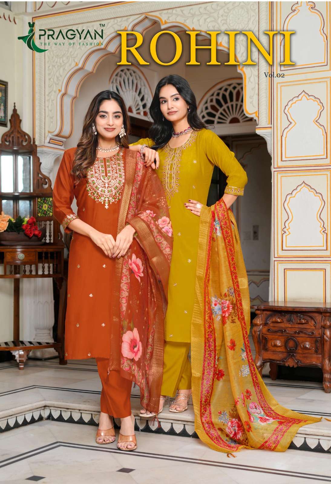 PRAGYAN ROHINI VOL 2 SILK FABRIC STREGHT CUT TOP PENT & DUPA...