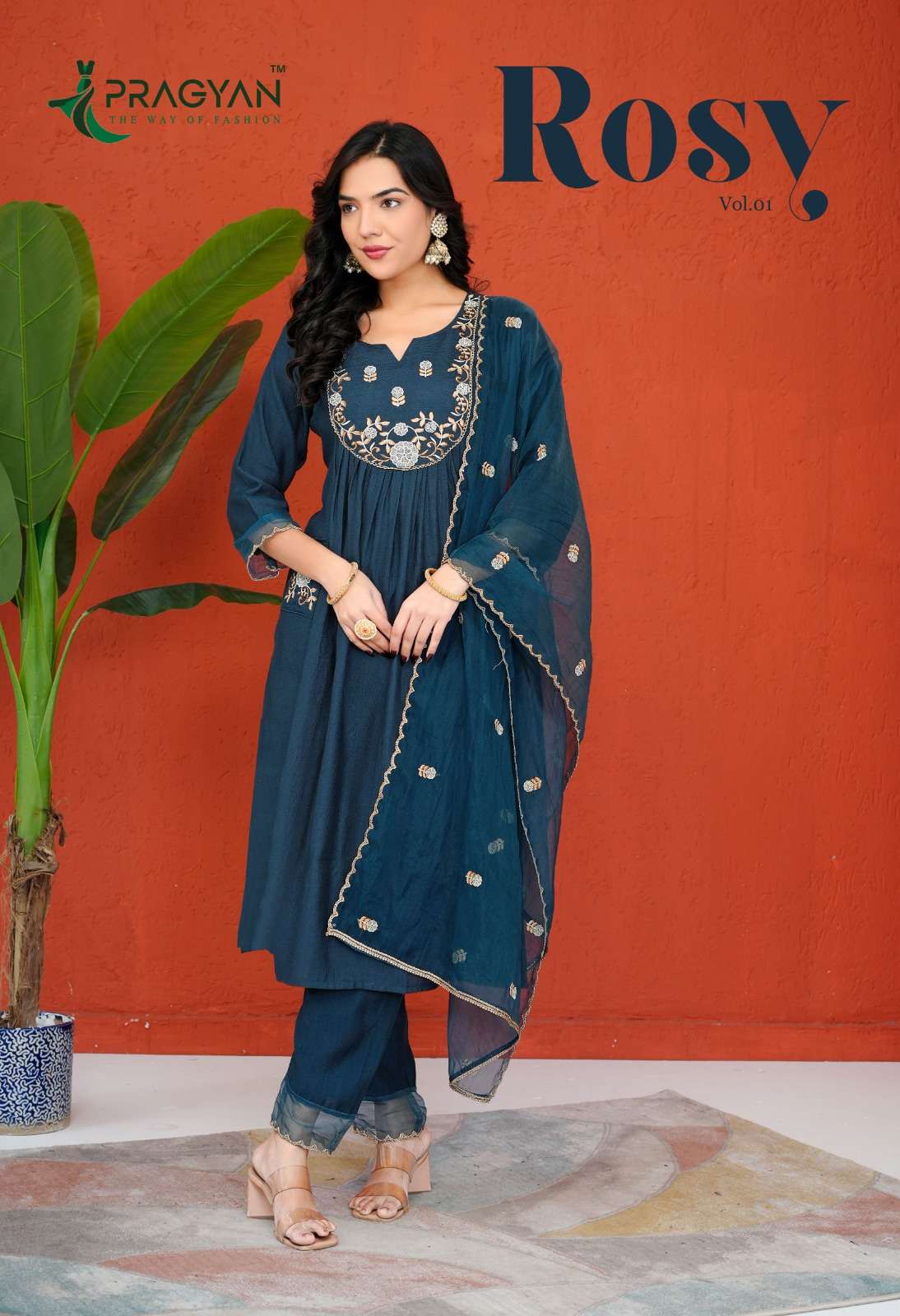 PRAGYAN ROSY VOL 1 SILK DESIGNER A LINESTYLE TOP PENT & DUPA...