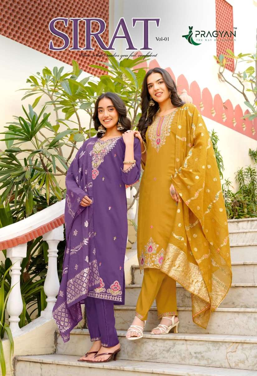 PRAGYAN SIRAT VOL 1 STREGHT CUT 3 PCS SET FABRIC GADWAL SILK...