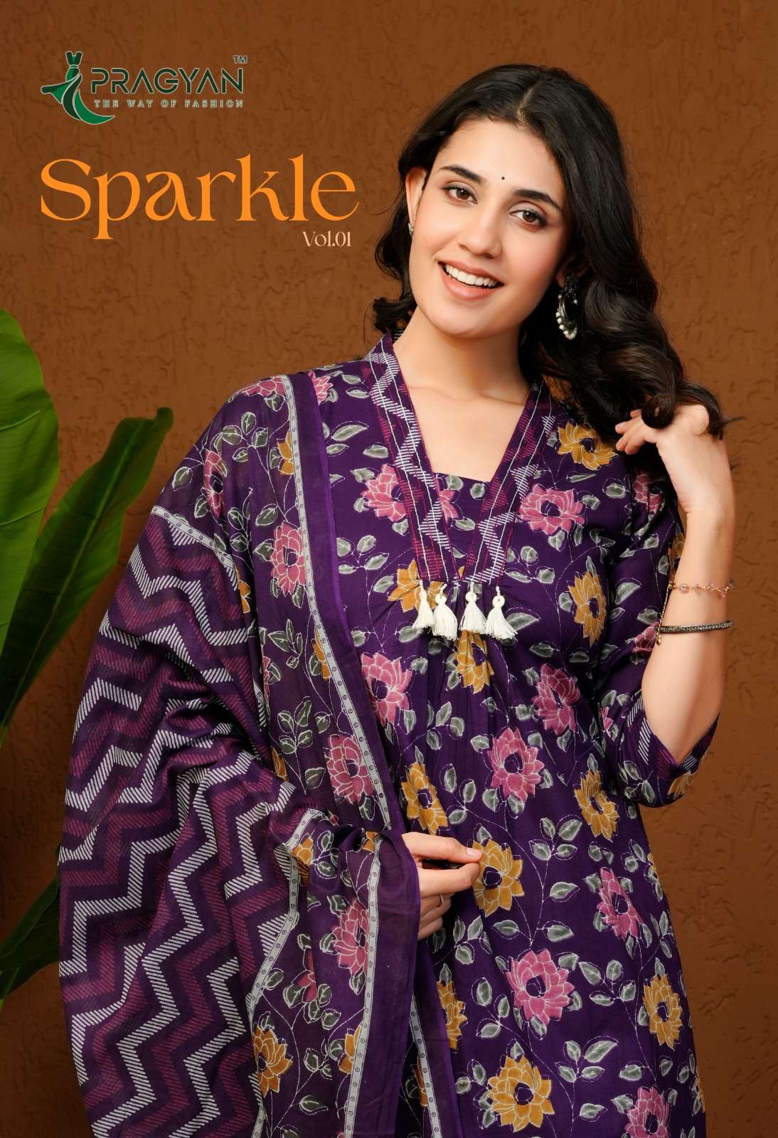 PRAGYAN SPARKEL VOL 1 CAMRIC COTTON ALINE CUT TOP PENT & DUP...
