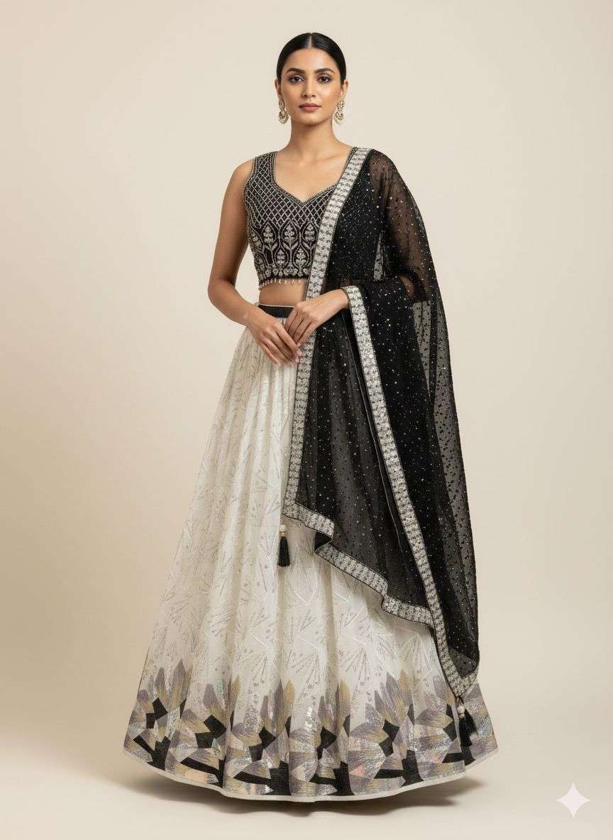 Presenting White Contrast Amazing Collection in Crop-top Leh...