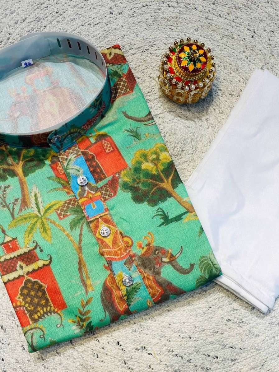 PRINT PURE COTTON MENS KURTA PAYJAMA FOR FESTIVAL INDIA SUPP...