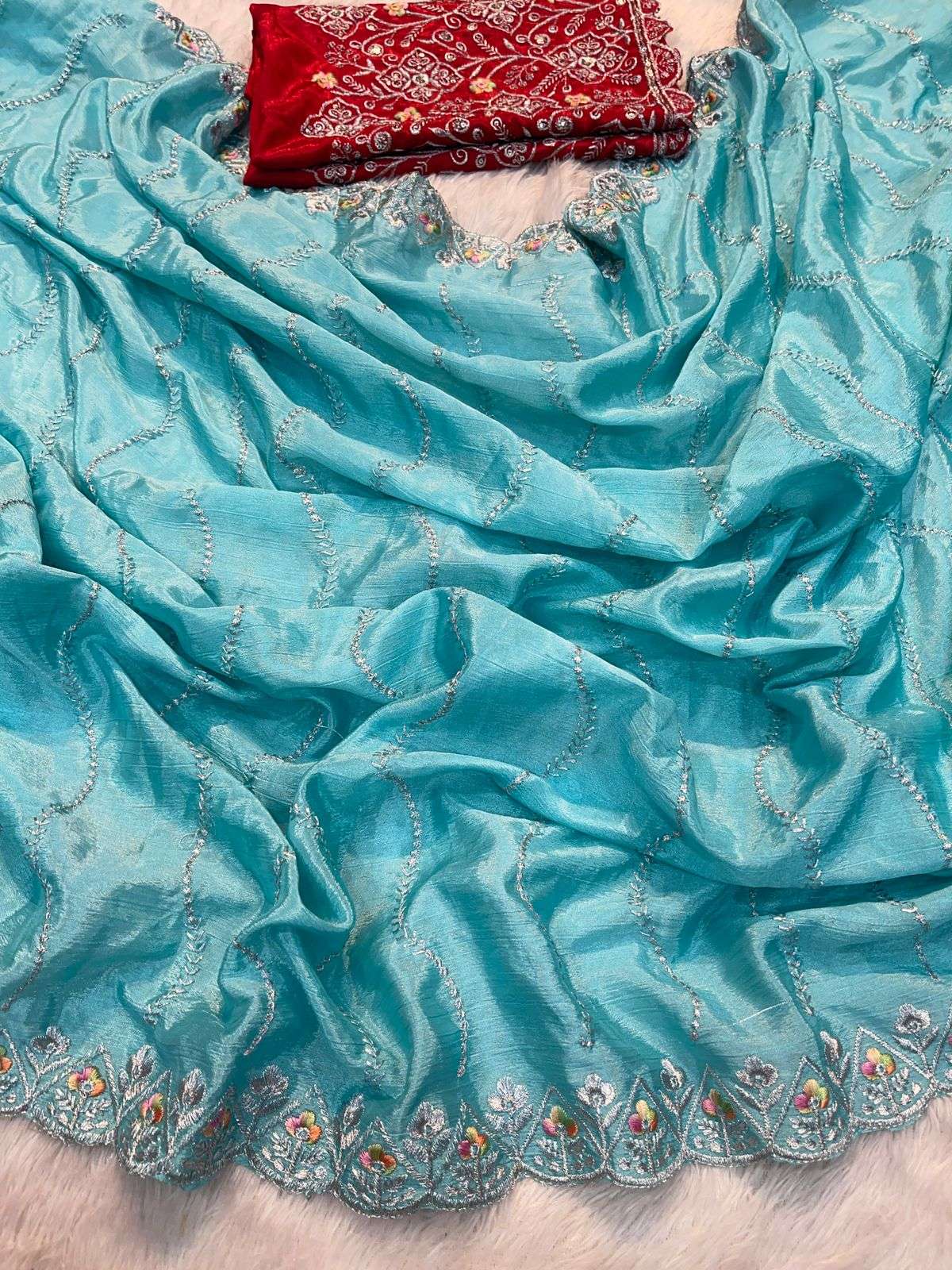 Puja Pure and soft Chinon silk fabric grace in every fold re...