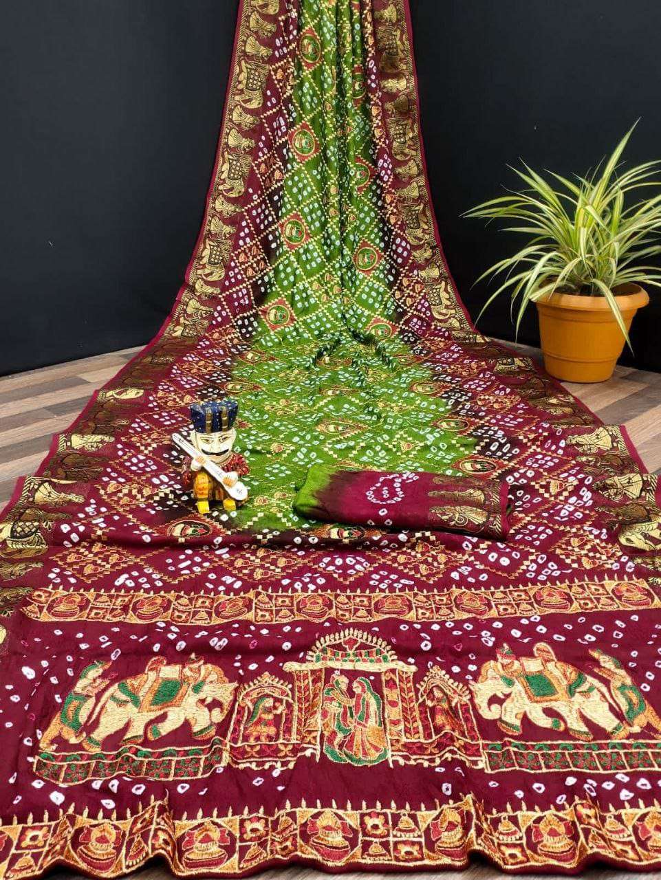 pure and art silk dolly work bandhej paneter white fabric re...