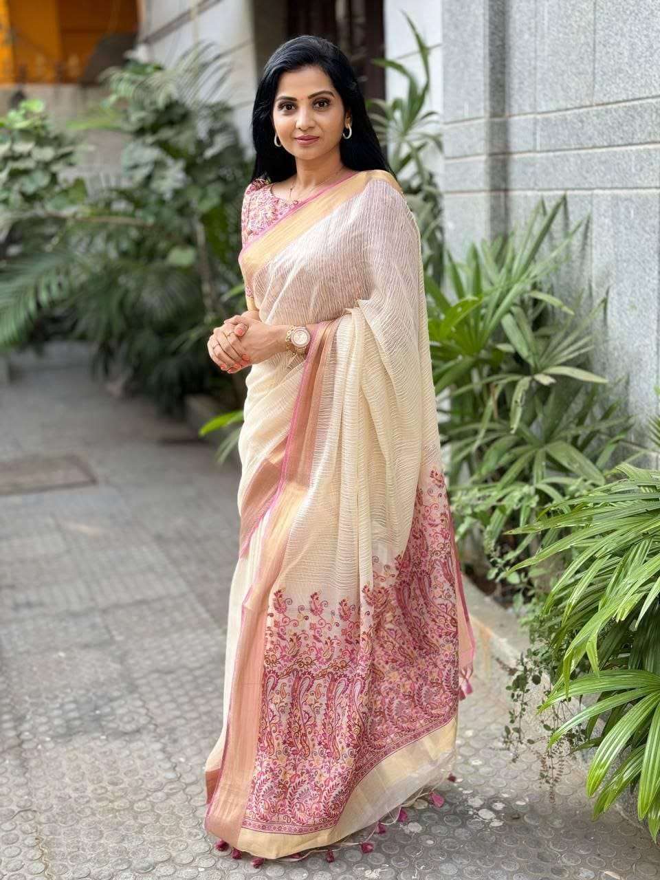  pure and plain linen fabric with beautiful veil Digital Pri...