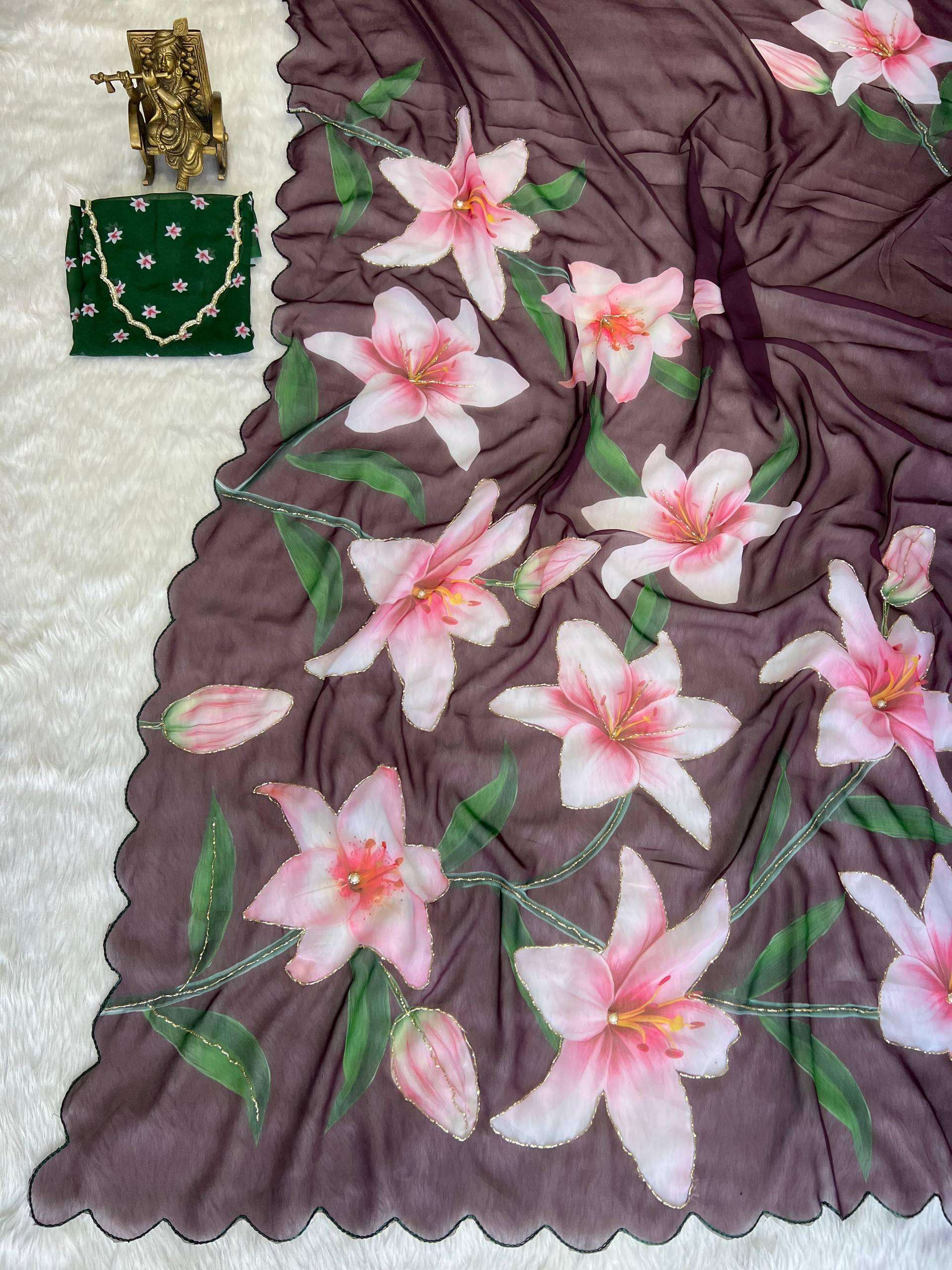 pure and Soft Georgette fabric multi color Beautiful Flower ...