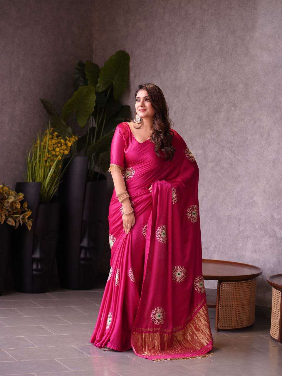 Pure Gaji Silk fabric with Jaipuri Gota Patti Work regular w...