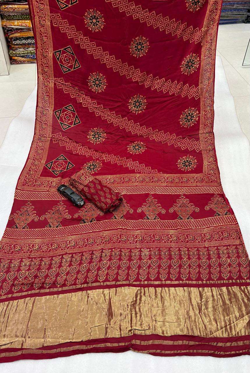 Pure Modal Gaji Lagdi Patta  soft and Pure Hand Blocked with...