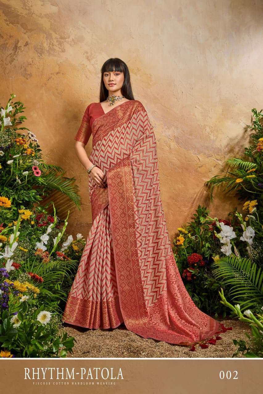 RAJTEX FABRICS RHYTHM PATOLA VISCOSE COTTON HANDLOOM WITH D...