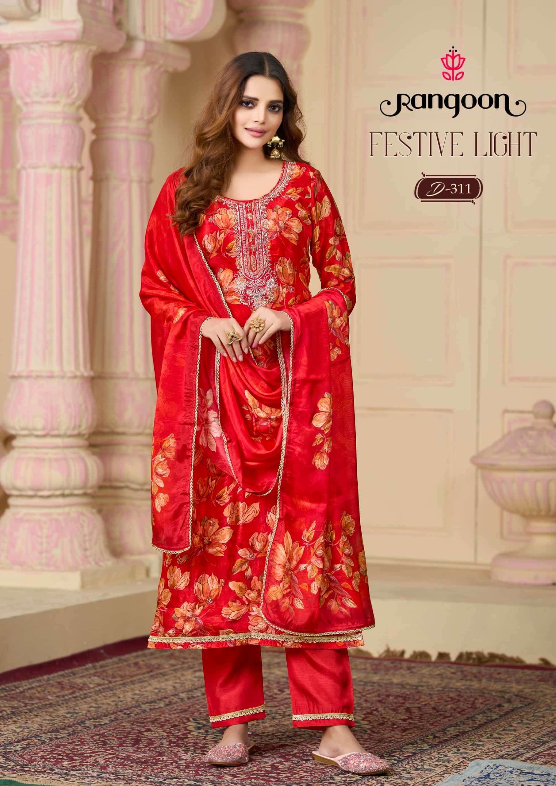 RANGOON FESTIVAL LIGHT PREMIUM CLOTH KURTI PANT DUPATTA SET ...