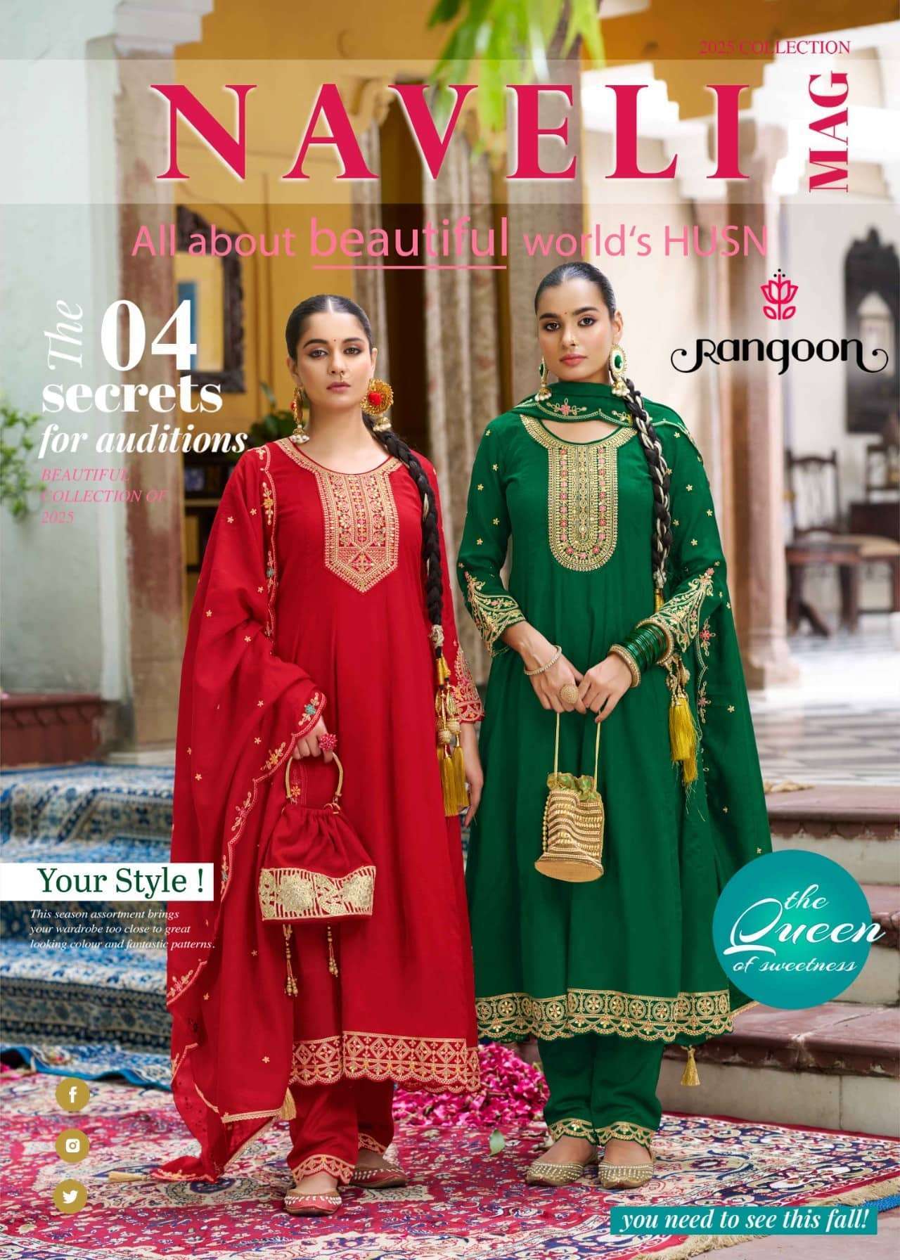 RANGOON NAVELI FANCY SILK ANARKALI STYLE 3 PIECE SUIT FESTIV...