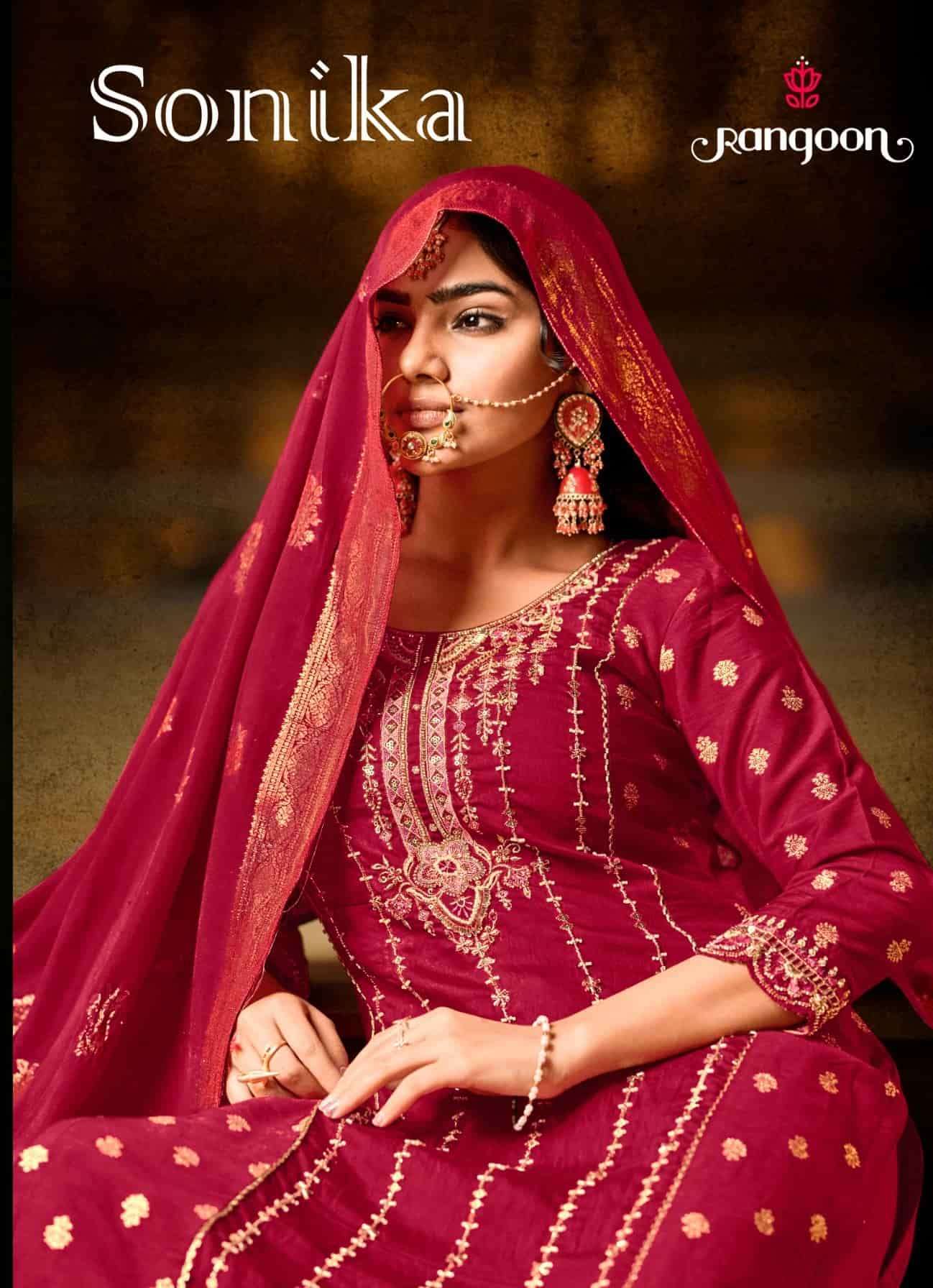 RANGOON SONIKA DESIGNER JACQUARD PRINT FUCNTION SUIT CATALOG...