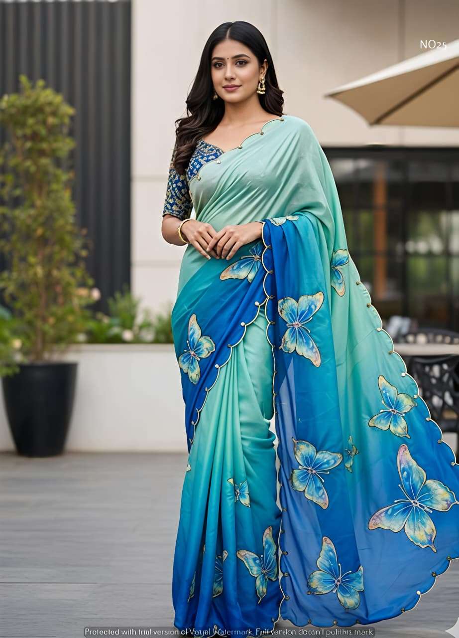 Rasmalai With elegant and beautiful  blue butterfly prints a...