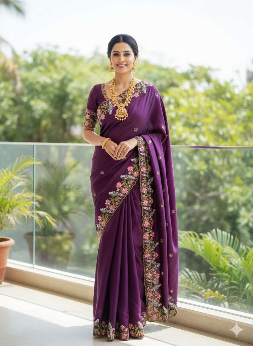 regal poised and Pure soft Rangoli with embroidery work with...