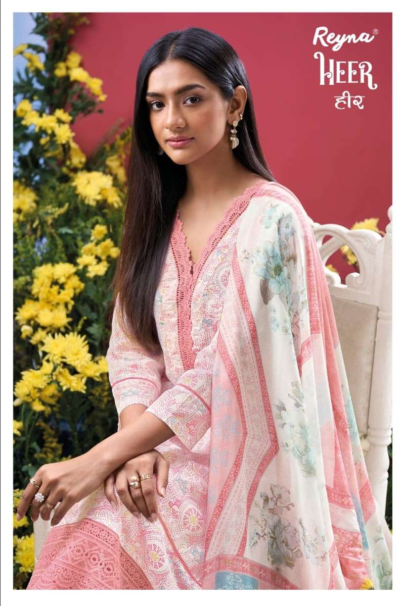 REYNA HEER BLOCK PRINT WITH HEAVY GO LACES SUIT UNSTITCH SET...