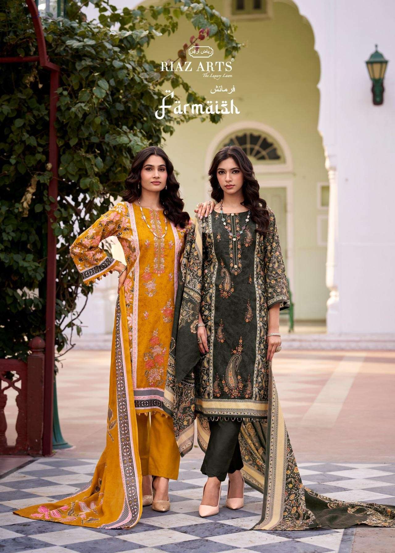 RIAZ ARTS FARMAISH COTTON LAWN PRINT EMBROIDERED PANEL WORK ...
