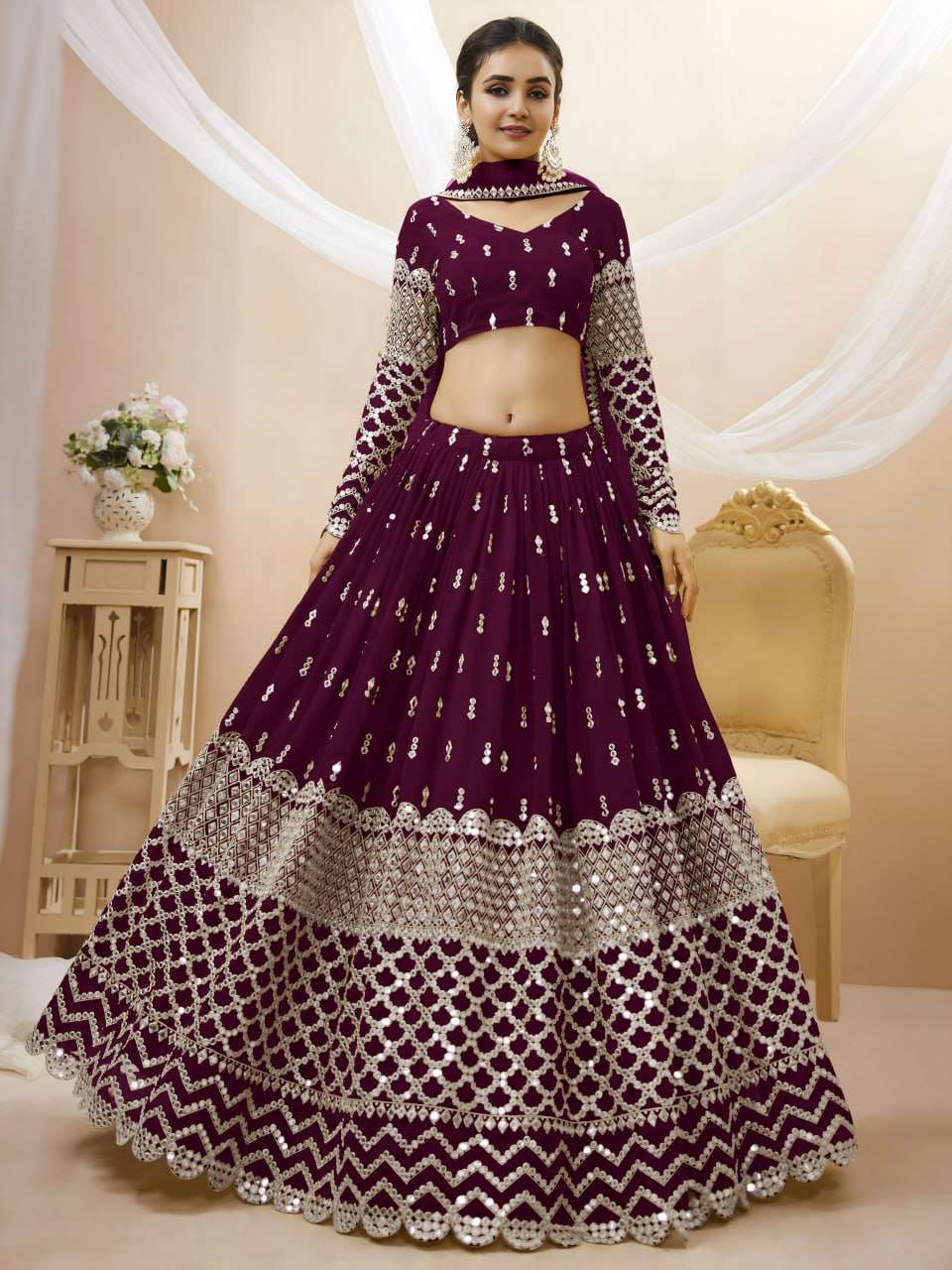 Royal and fancy A deep wine purple georgette fabricfinished ...