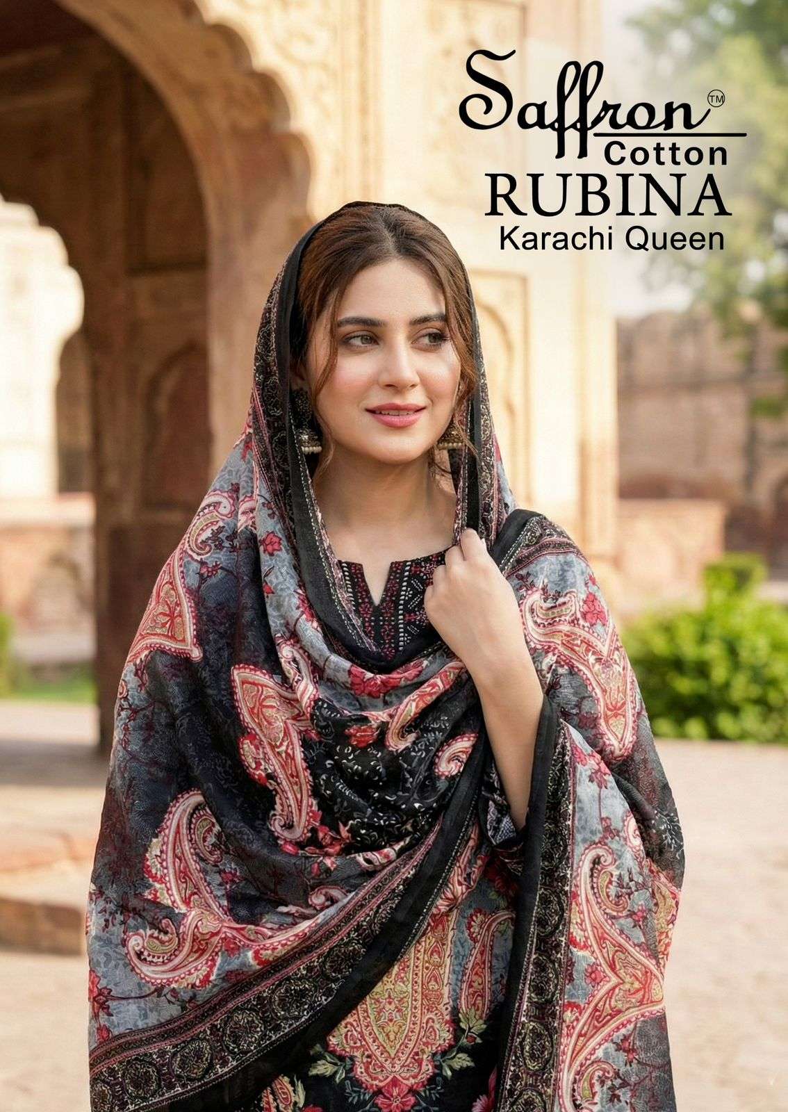 SAFFRON COTTON RUBINA KARACHI QUEN SOFT COTTON DIGITAL SALWA...