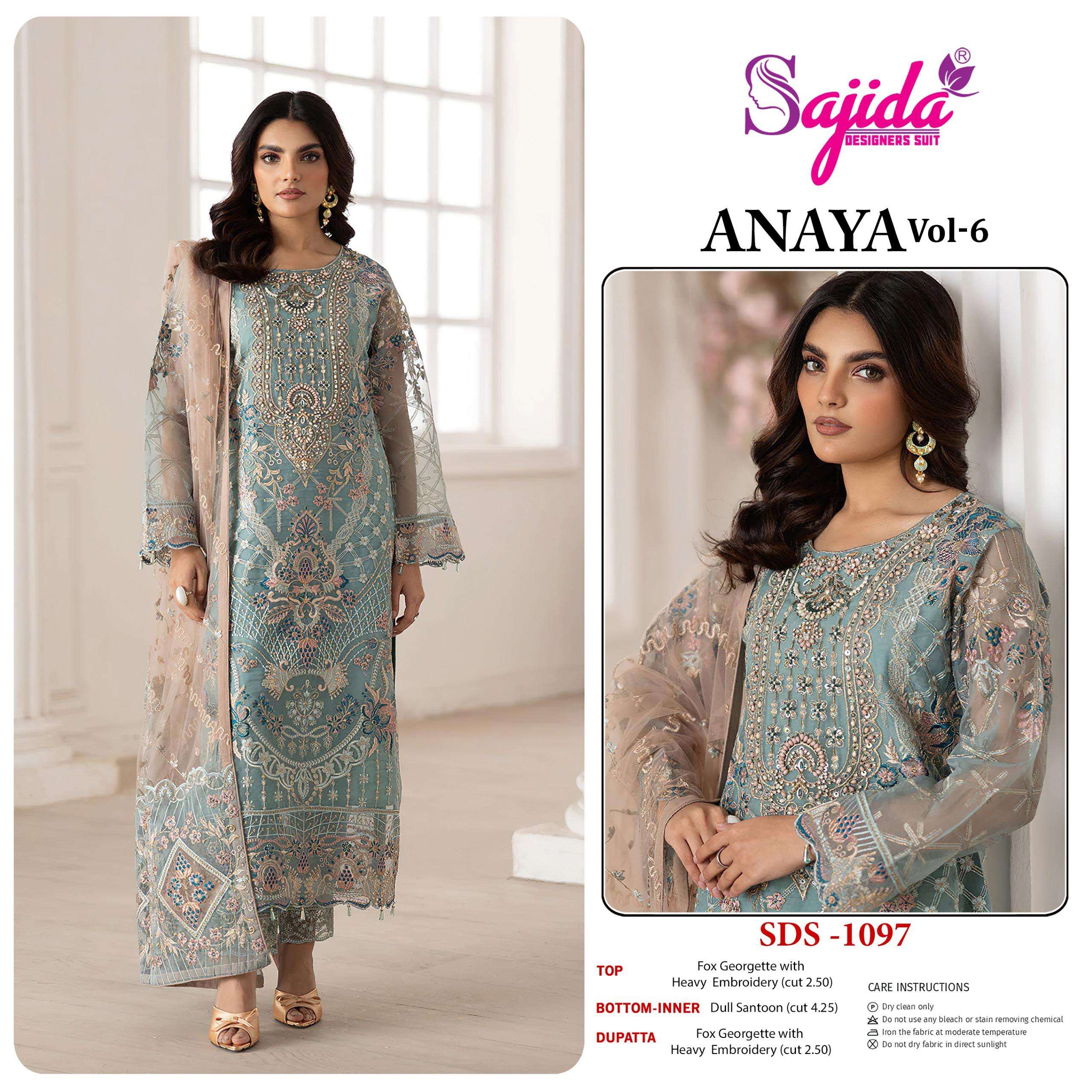 SAJIDA DESIGNER SUITS ANAYA VOL 6 D 1097 1098 INDIA PAKISTAN...