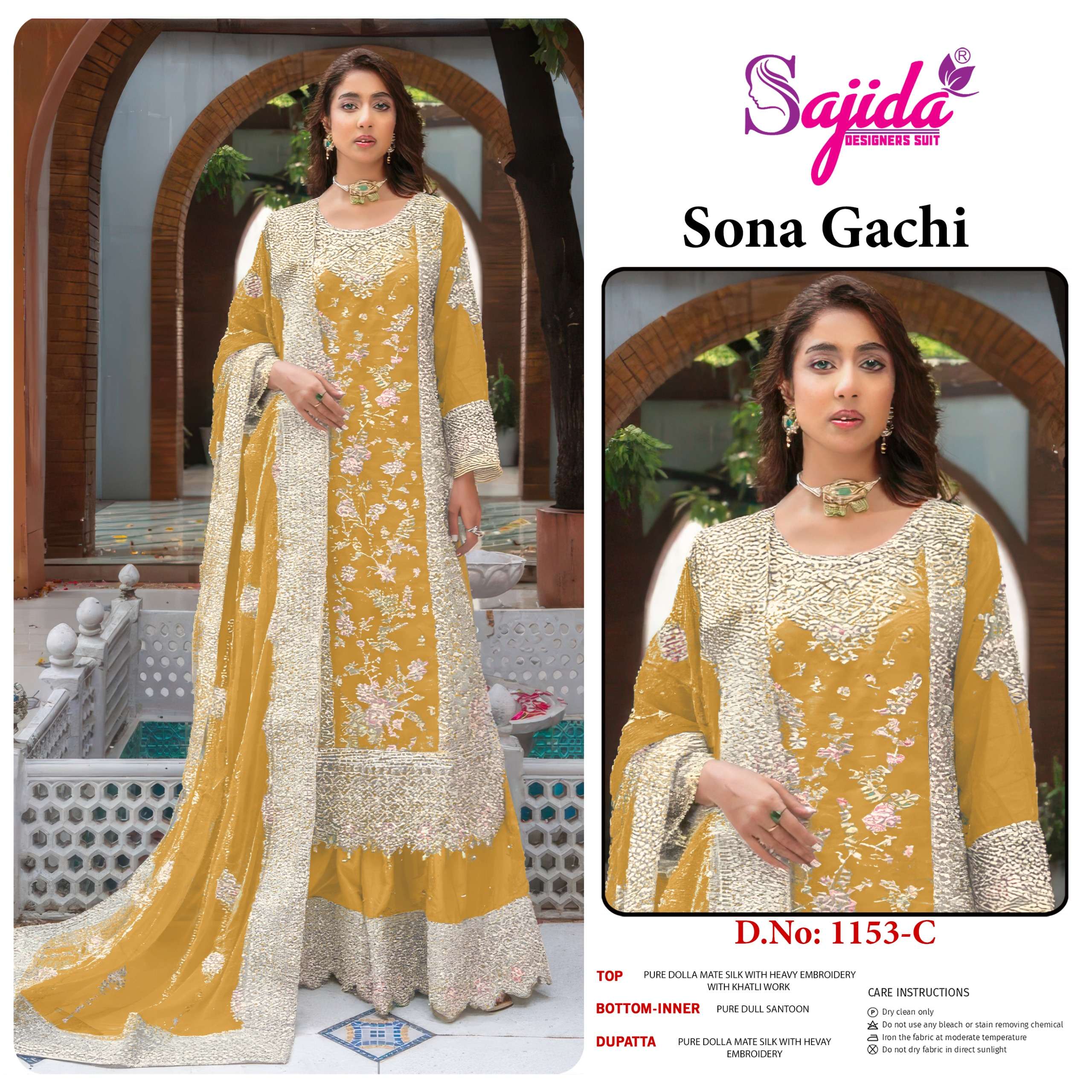 SAJIDA DESIGNER SUITS SONA GACHI 1153 DOLA MATE HEAVY WORK P...
