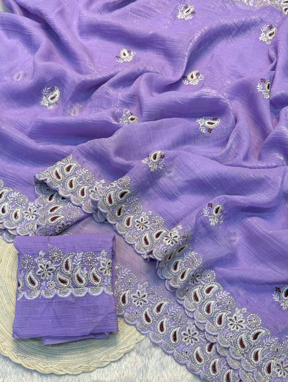 saniya Crunchy Silk Fabric With Fancy Thread & Multi Embroid...