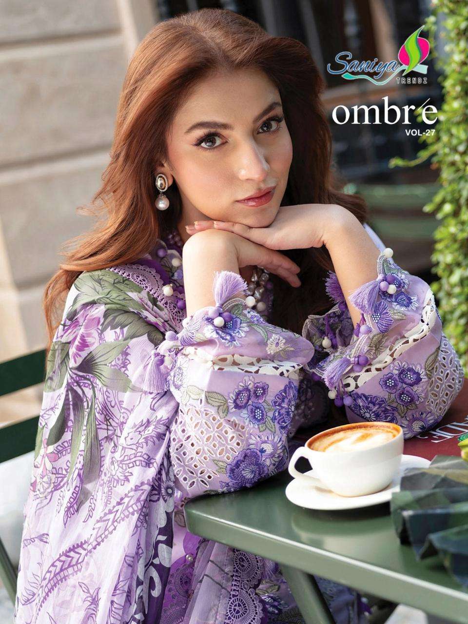 SANIYA TRENDZ OMBRE VOL 27 COTTON EMBROIDERED PAKISTANI OUTF...