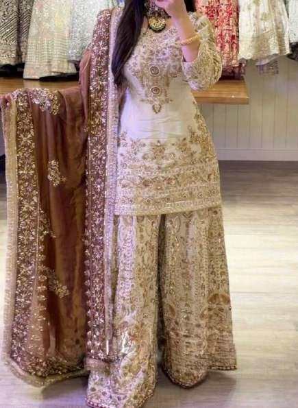SHADI SPECIAL HEAVY NATURAL SILK CHINE SEQUENCE WORK TOP SHA...