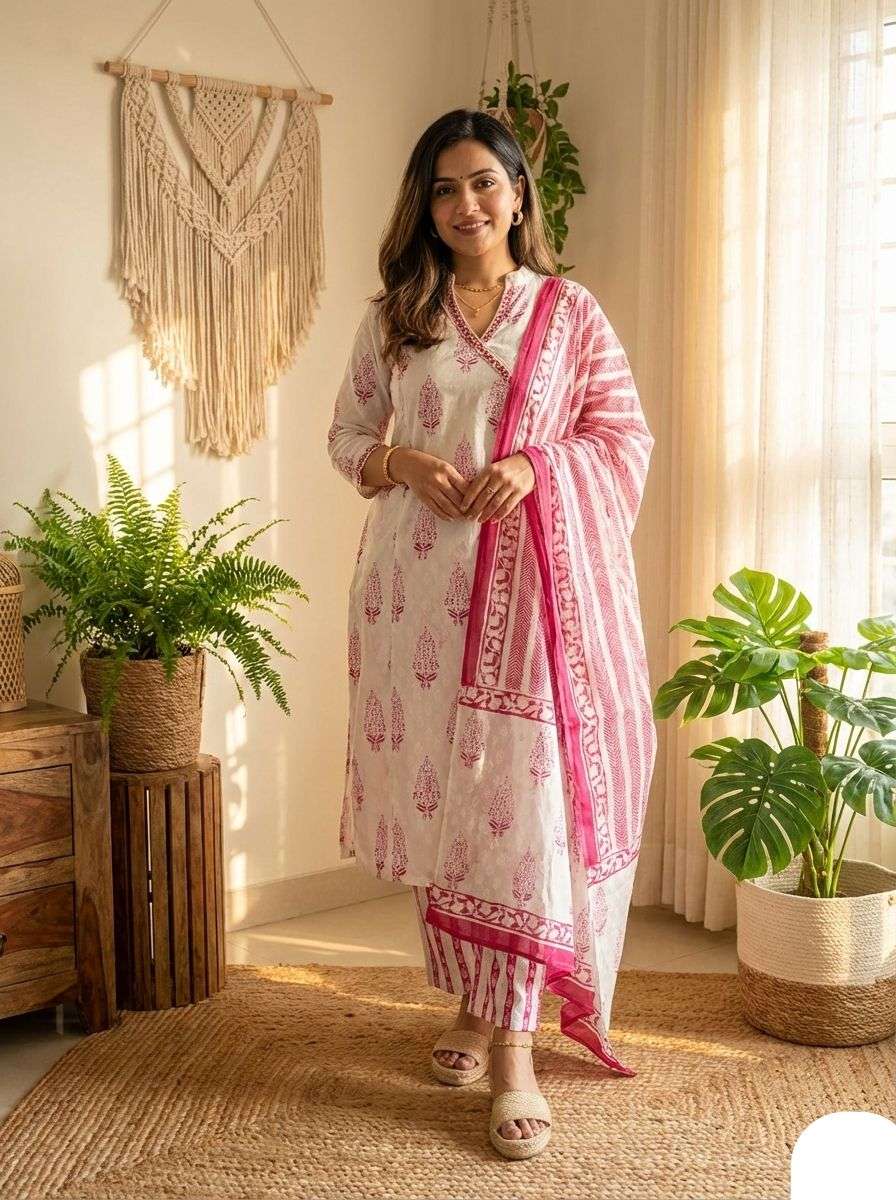 SHOWROOM PIECE COTTON PRINTED KURTI PANT SUIT DAILY WEAR SHO...