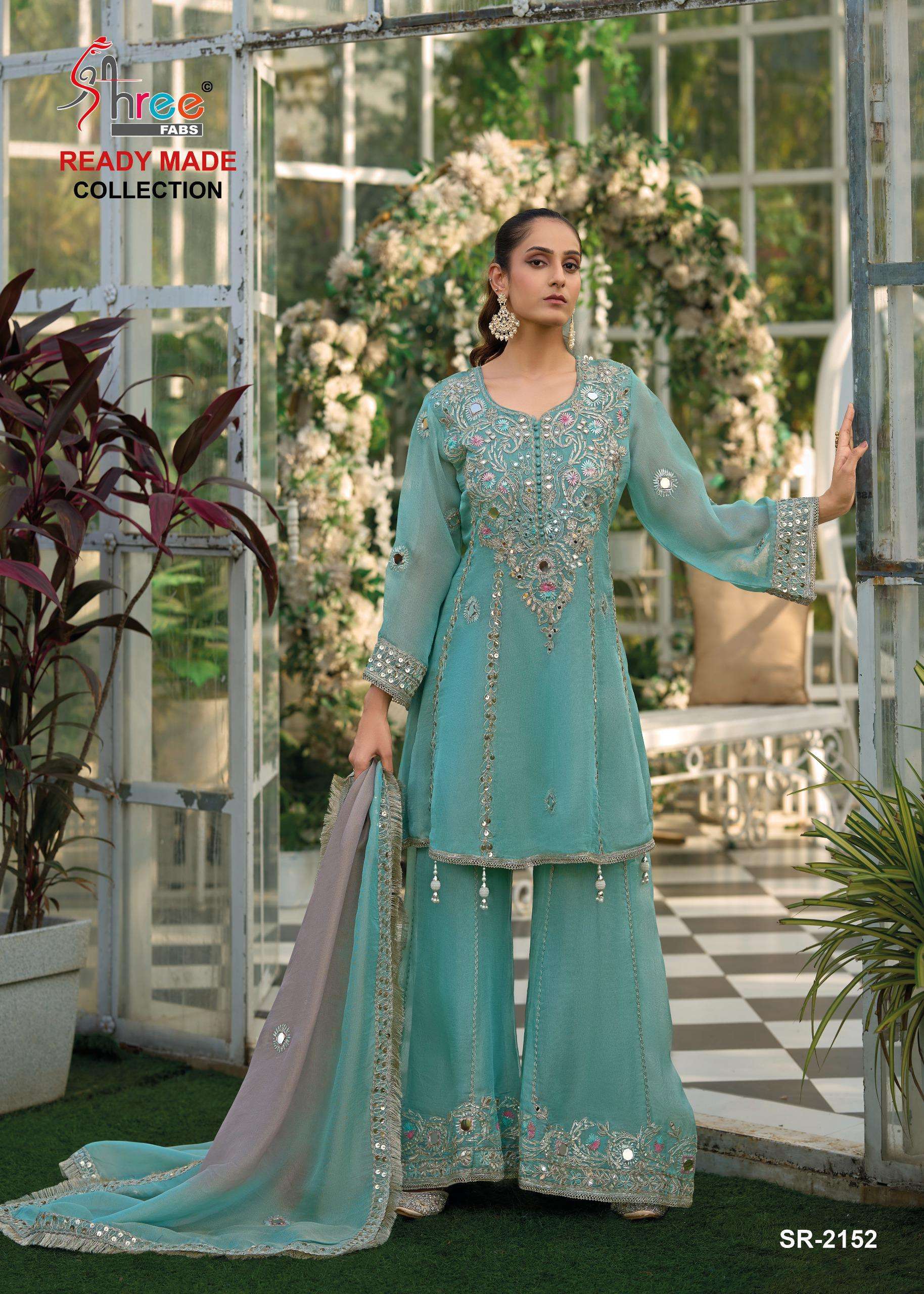 SHREE FABS 2152 SHIFFON WORK KURTI PALAZZO SUIT FOR READYMAD...