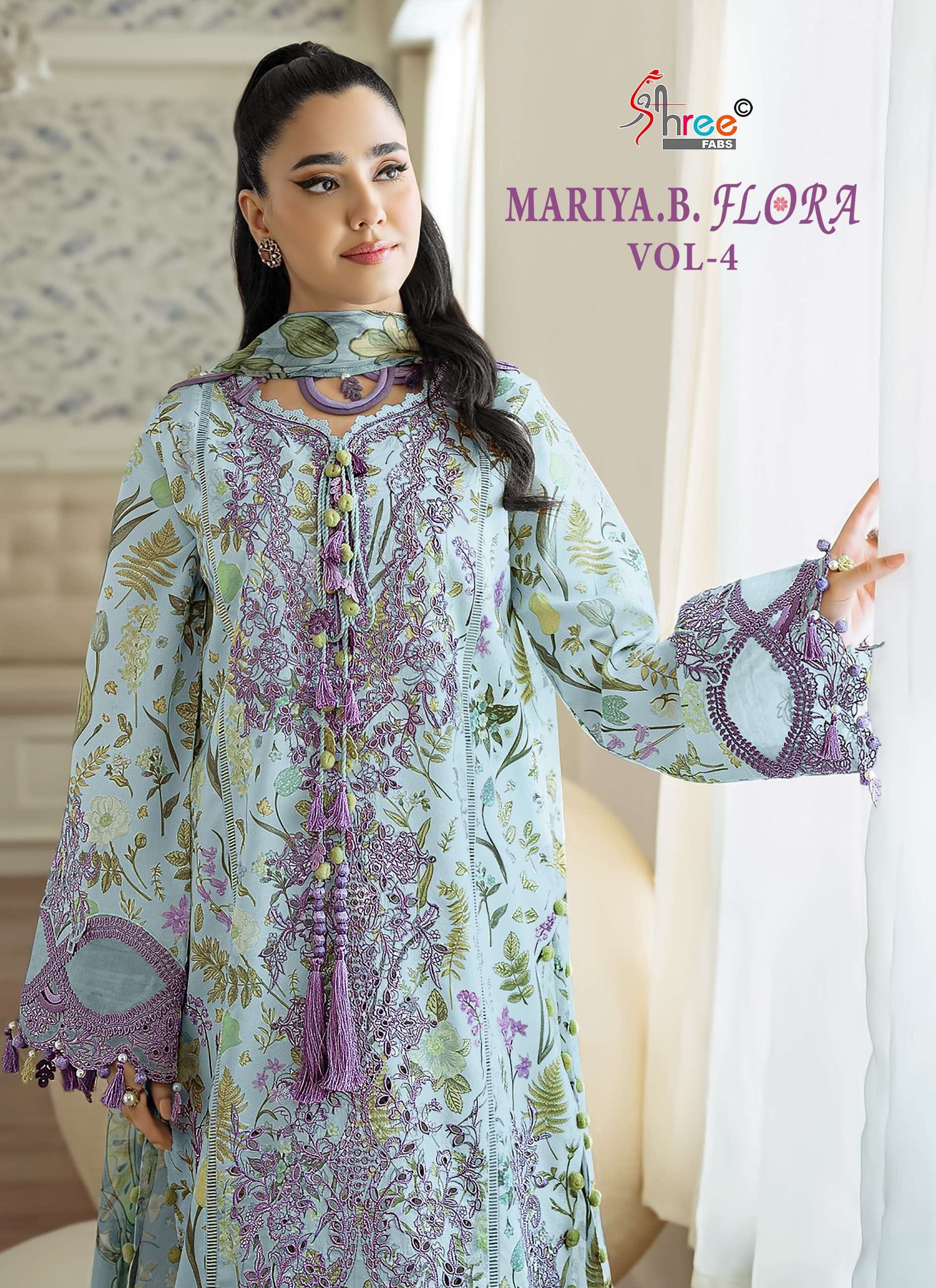 SHREE FABS MARIA B FLORA VOL 4 COTTON PRINT WITH SELF & PATC...