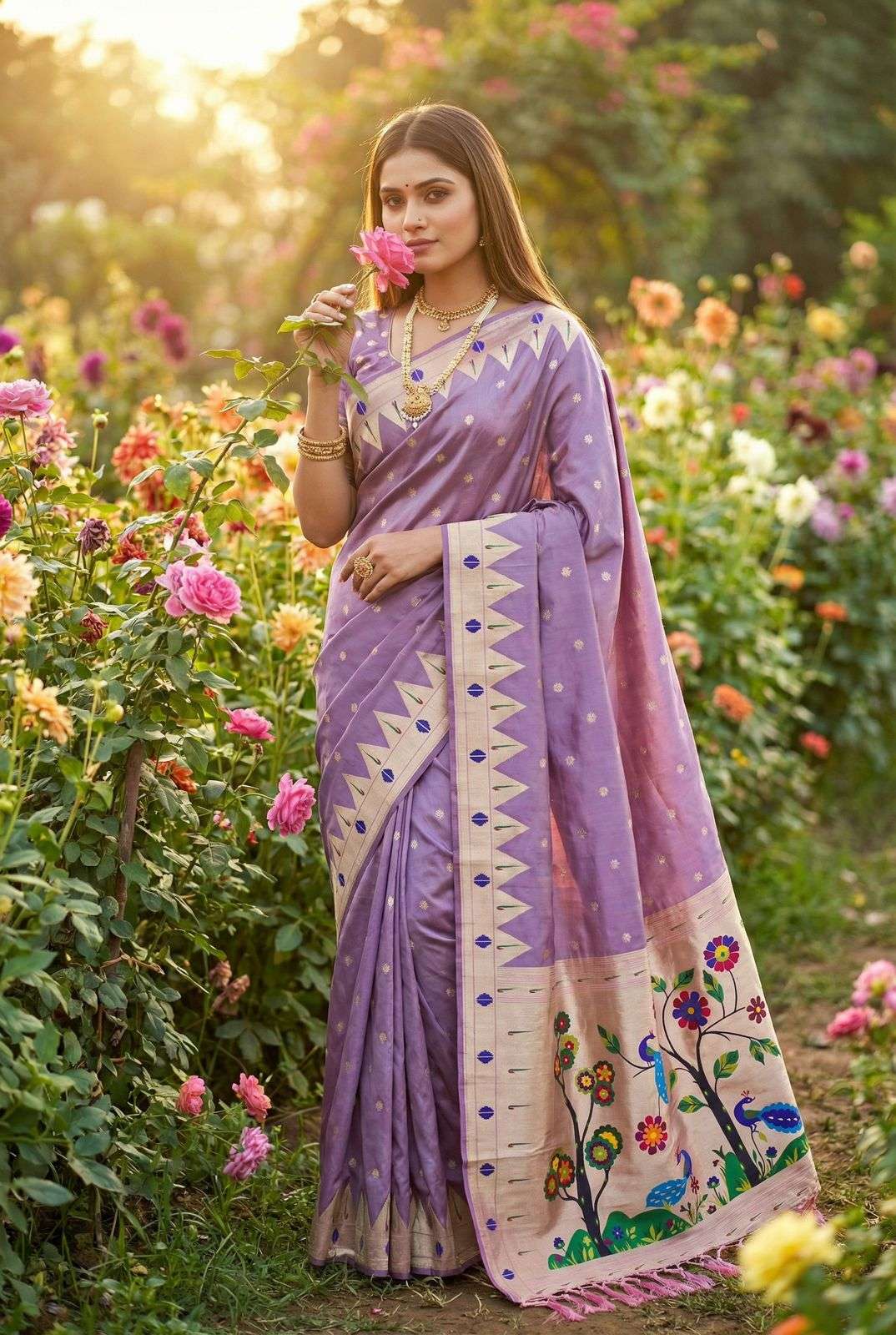Sindoor Paithani Soft and pure Pethani silk fabric with Meen...